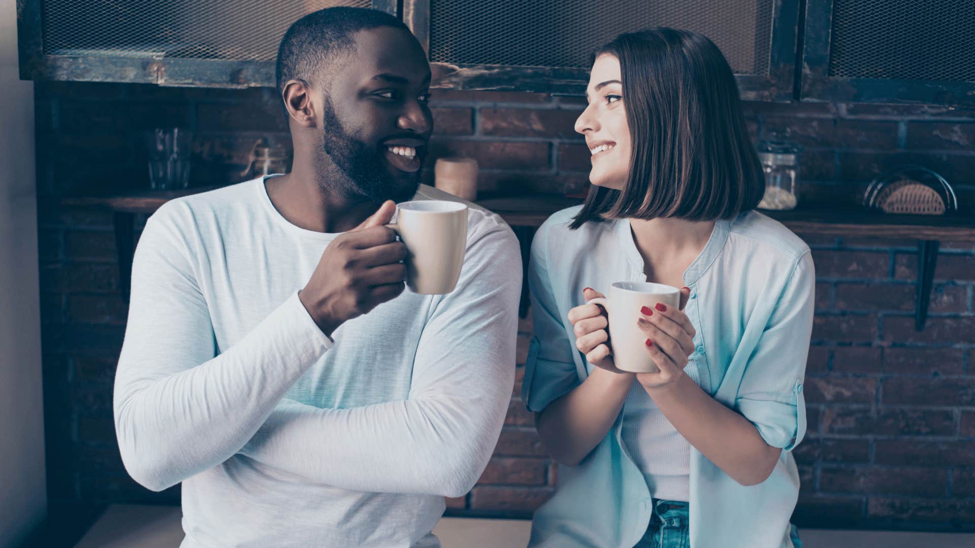 Couple who were soft parenting drinking coffee in a happy relationship