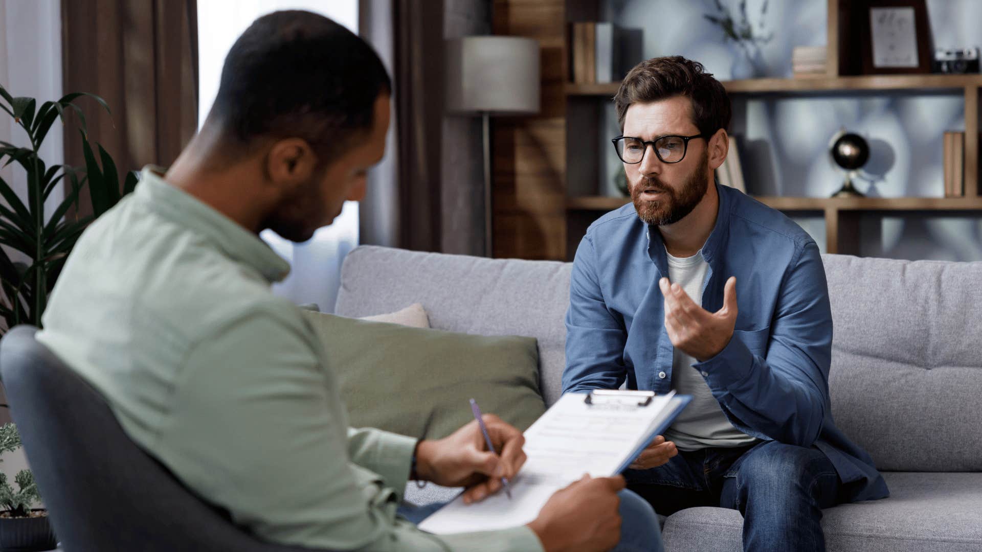 man at therapy not taking care of his health