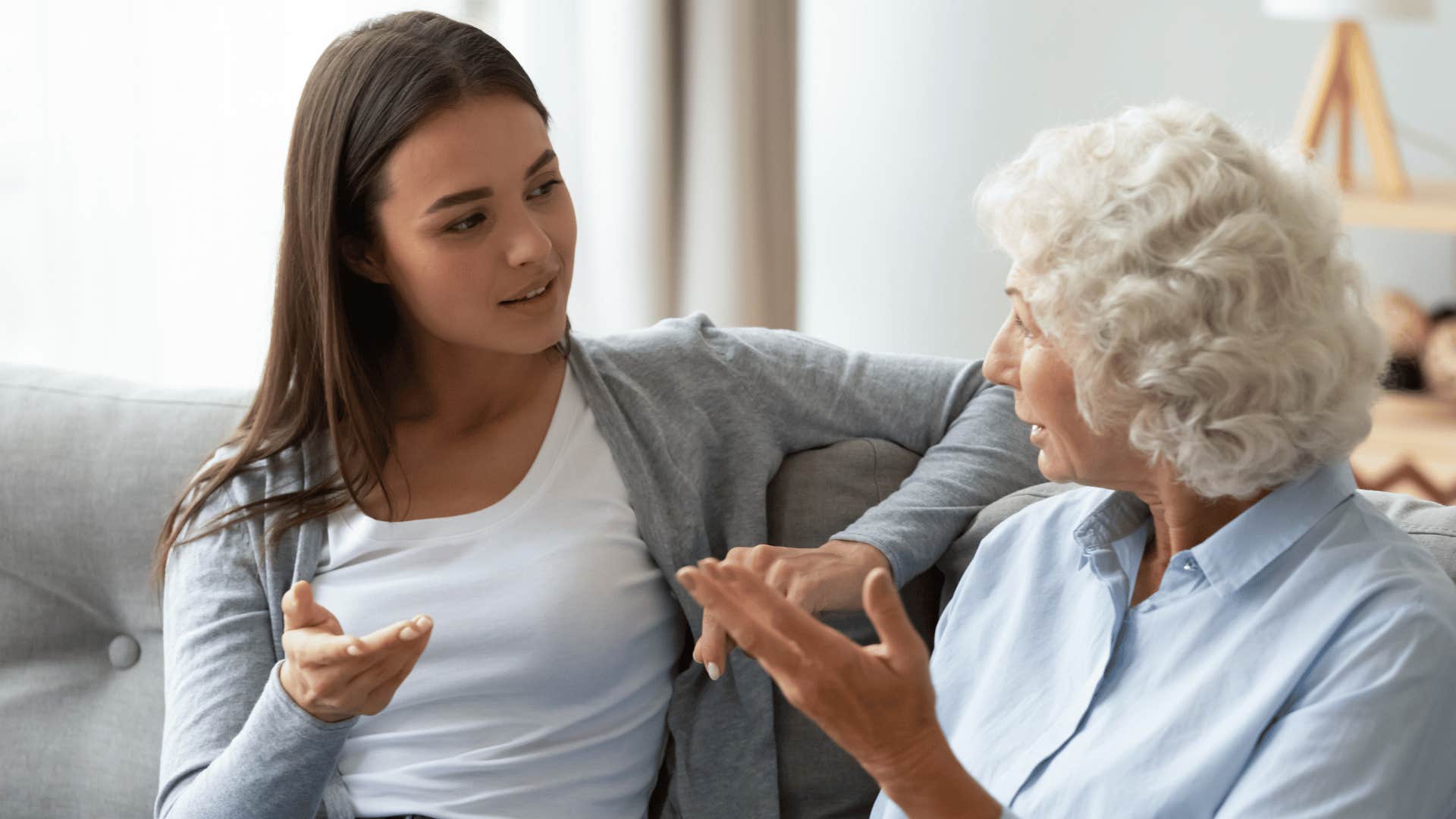 Grandmother asking questions to her teen granddaughter 