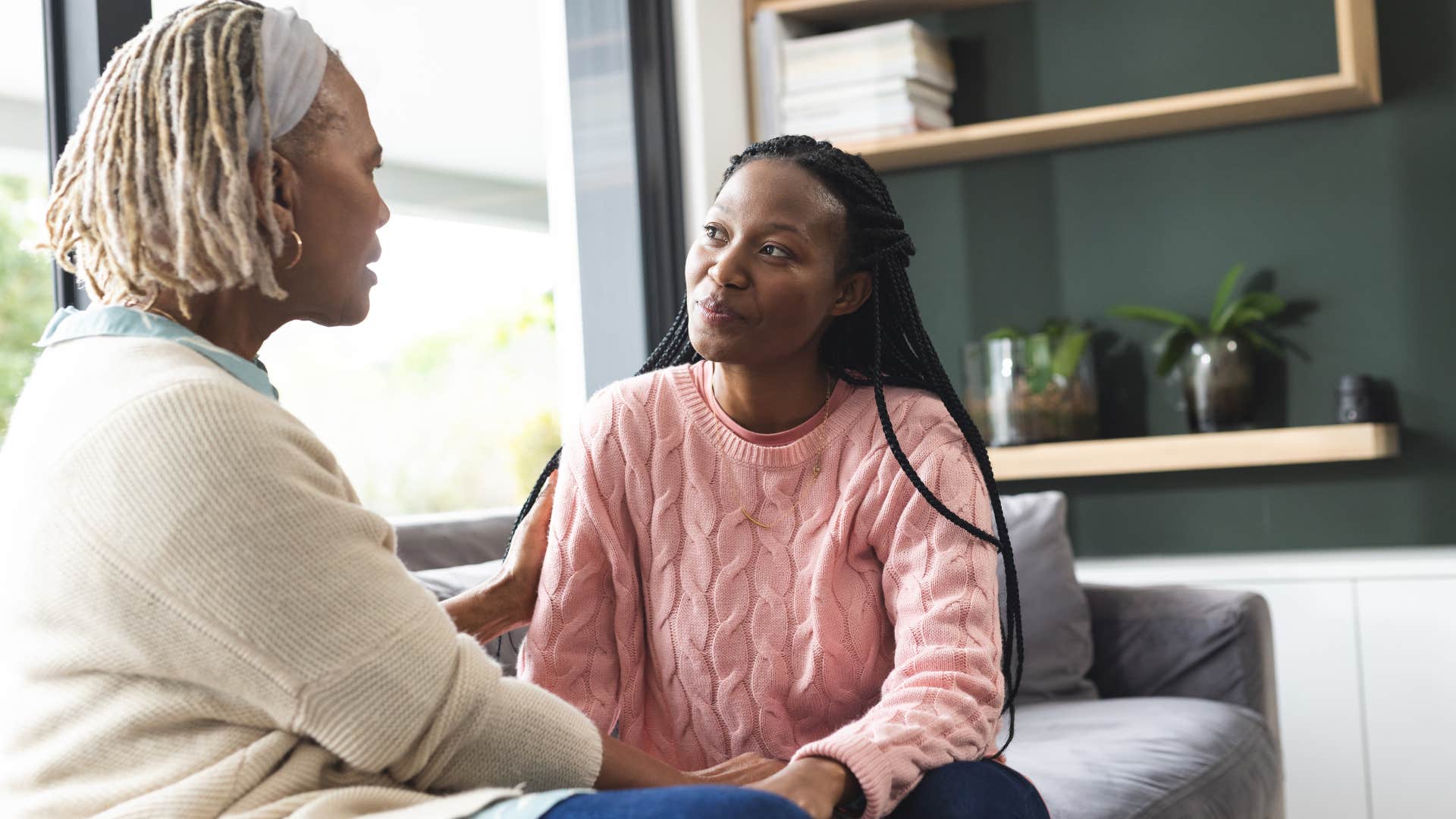 mom talking to daughter asking how shes really doing