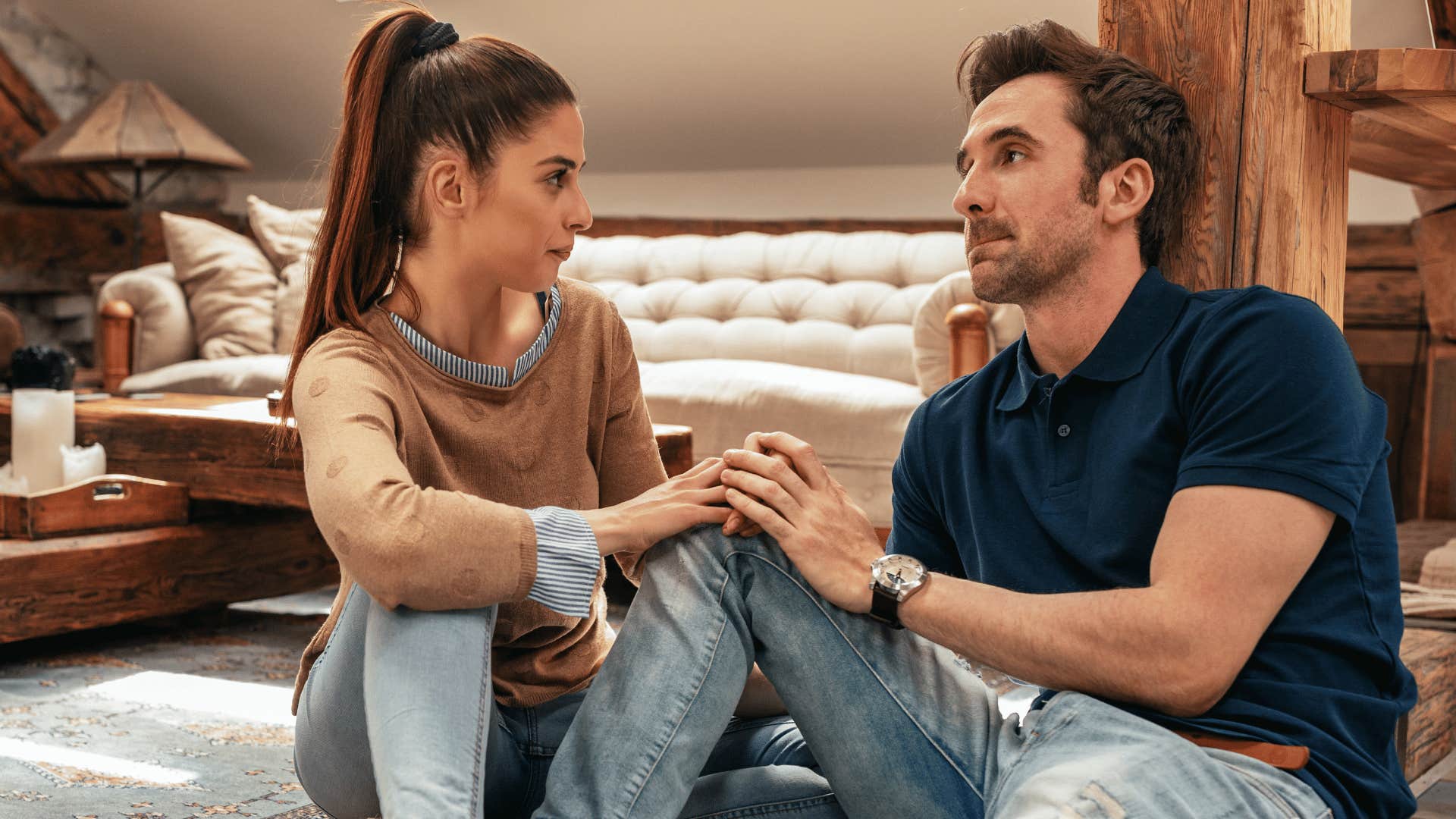 couple sitting together talking about time apart