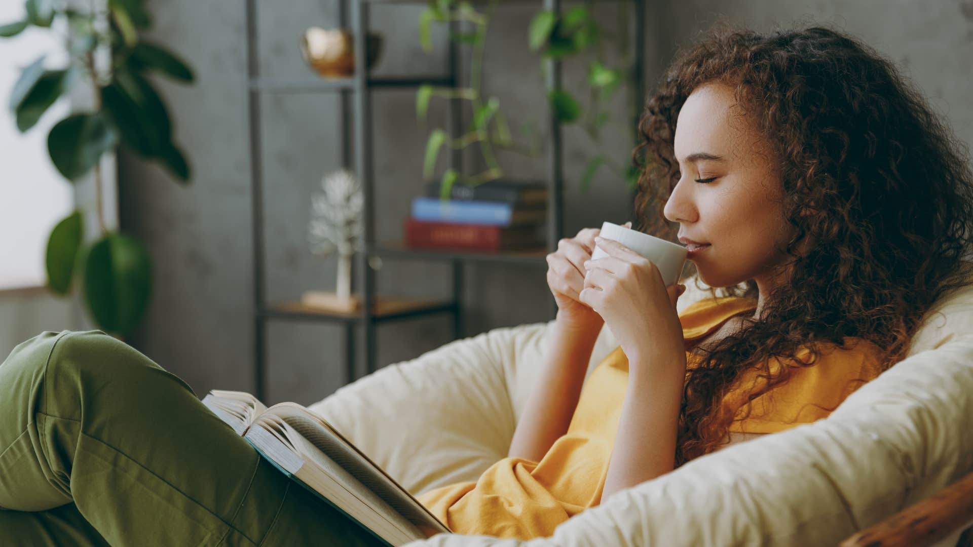 woman drinking tea staying calm in every situation
