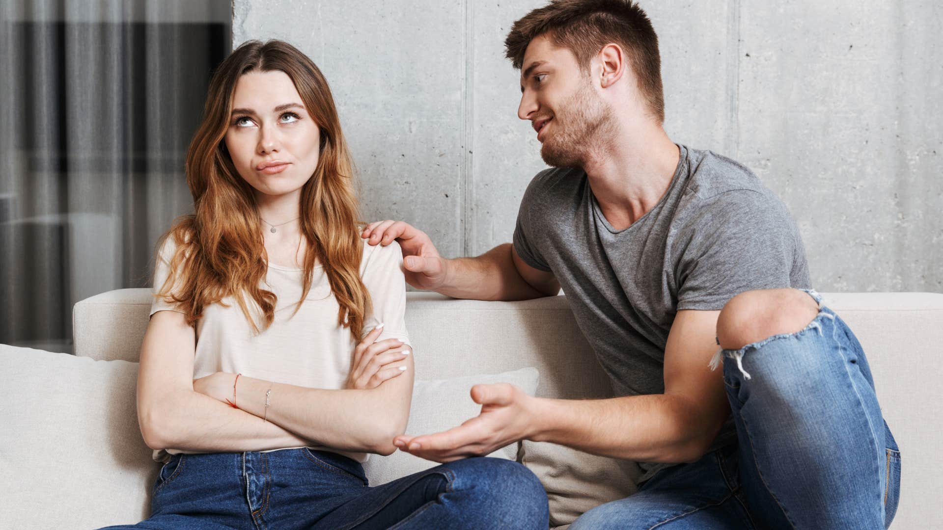 Woman who is an adult child of divorced parents ignoring a man's pleas